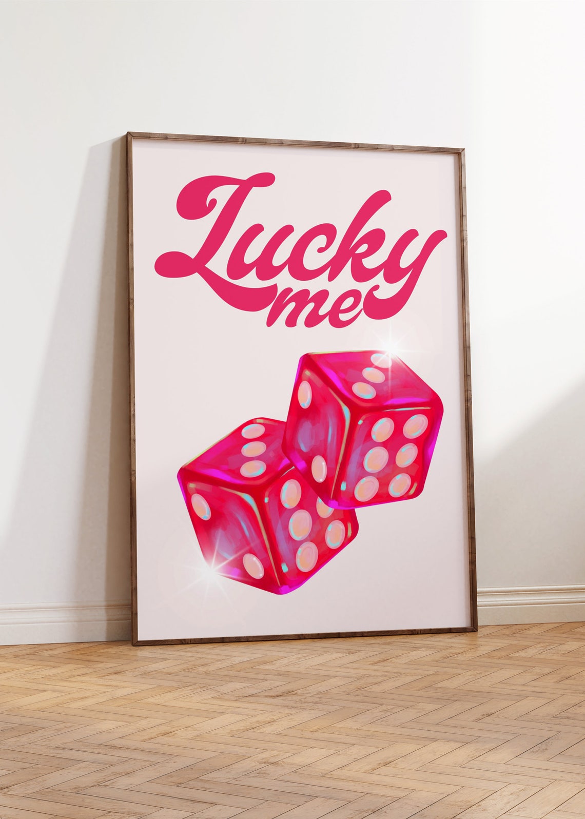 Lucky Me Magenta Script With Red Sparkling Dice Casino Quote Poster - Image 2