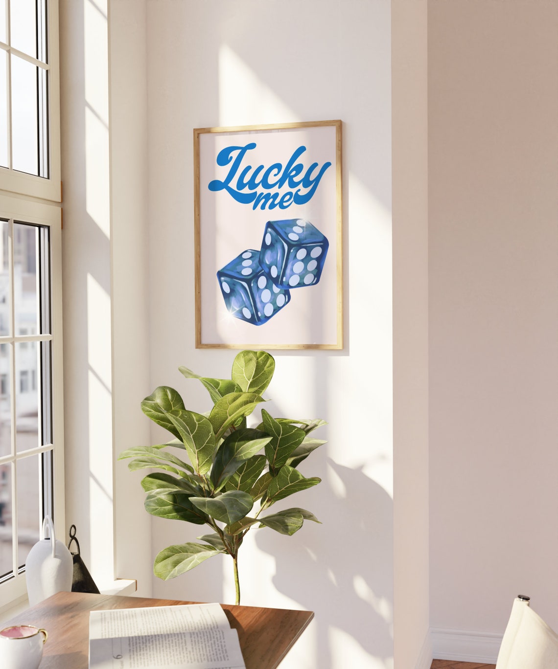 Lucky Me Blue Script With Sparkling Blue Dice Retro Casino Poster - Image 2