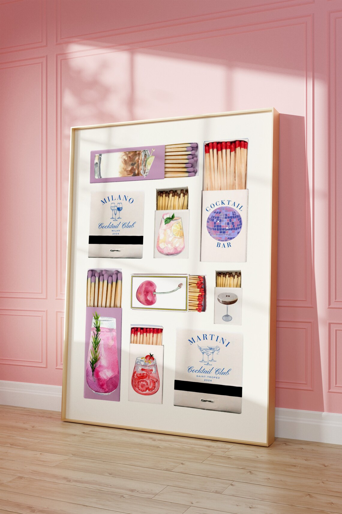 Cocktail Club Matchbook Collection Watercolor Bar Cart Art Poster - Image 4