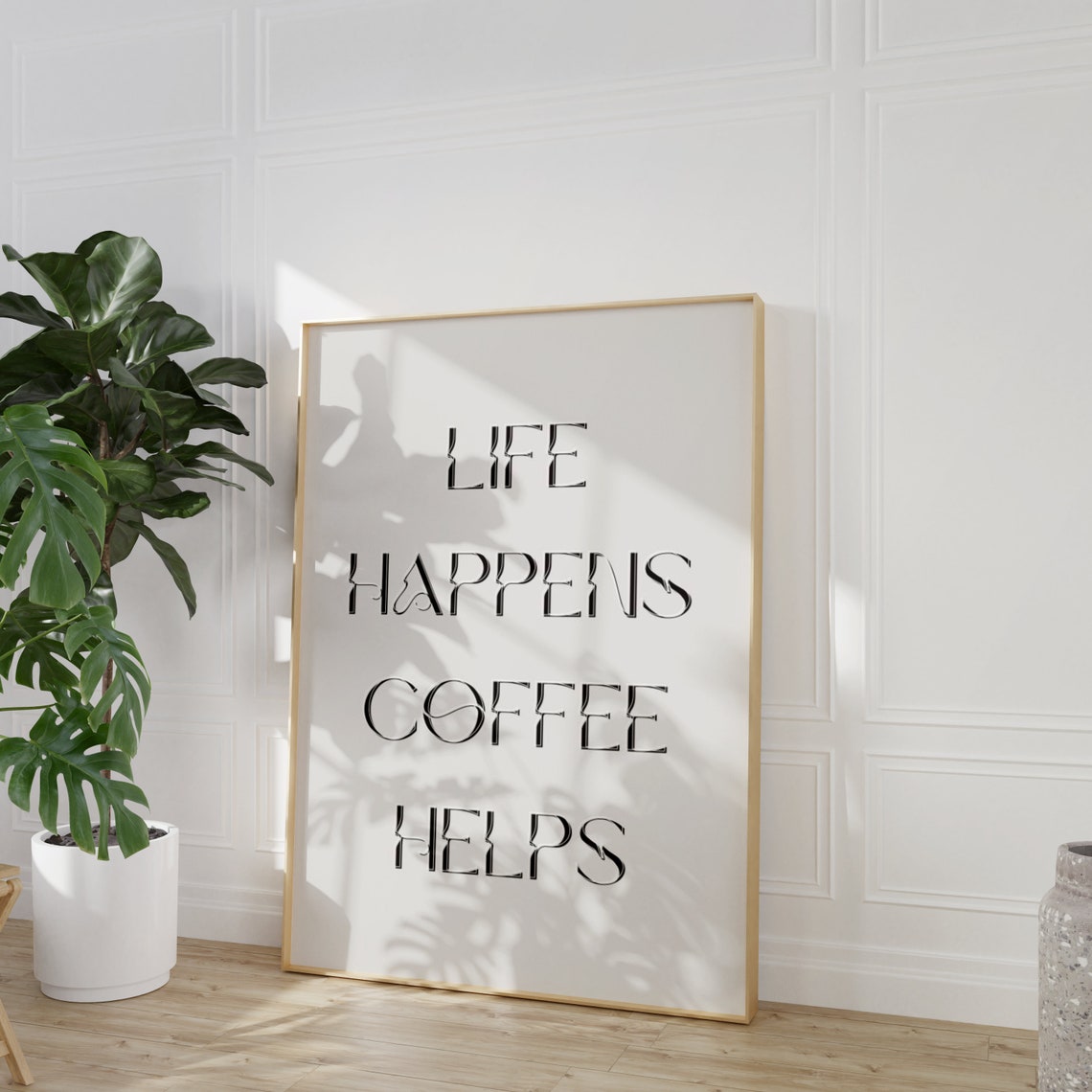 Life Happens Coffee Helps Funny Quote Minimalist Kitchen Wall Art - Image 5
