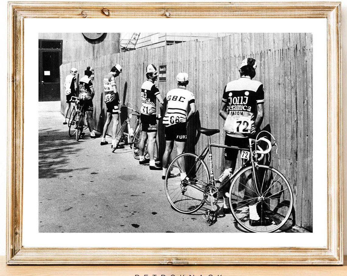 Vintage Cyclists Rest Stop Black White Cycling Race Photo Art Poster - Image 2