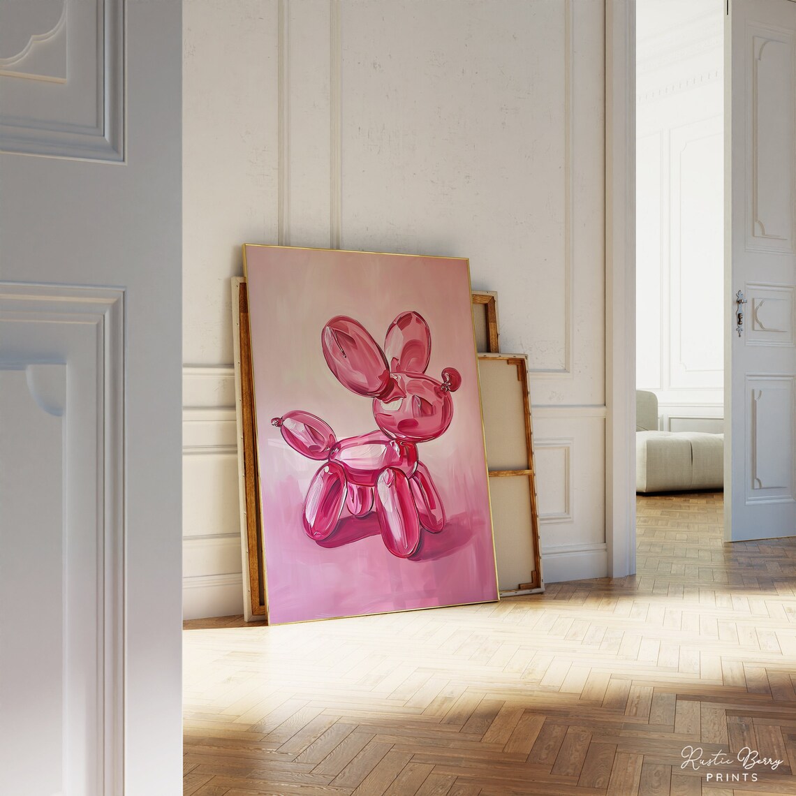 Pink Balloon Dog Vintage Art Print Wall Art Painting Preppy Pink Girly Apartment Bedroom Decor Teens College Dorm Room