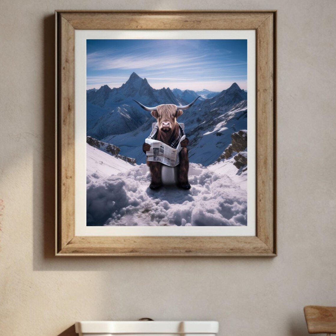 Highland Cow on a Toilet, Funny Bathroom Art Print - Image 4