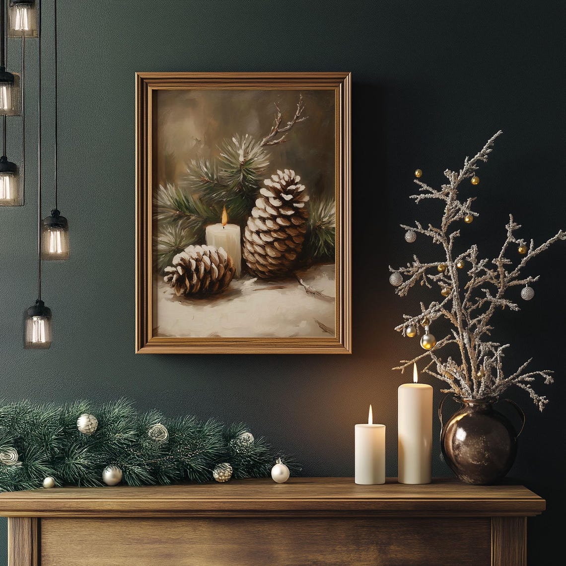 Pine Cones and Lit Candle Still Life Rustic Winter Decor Poster - Image 4