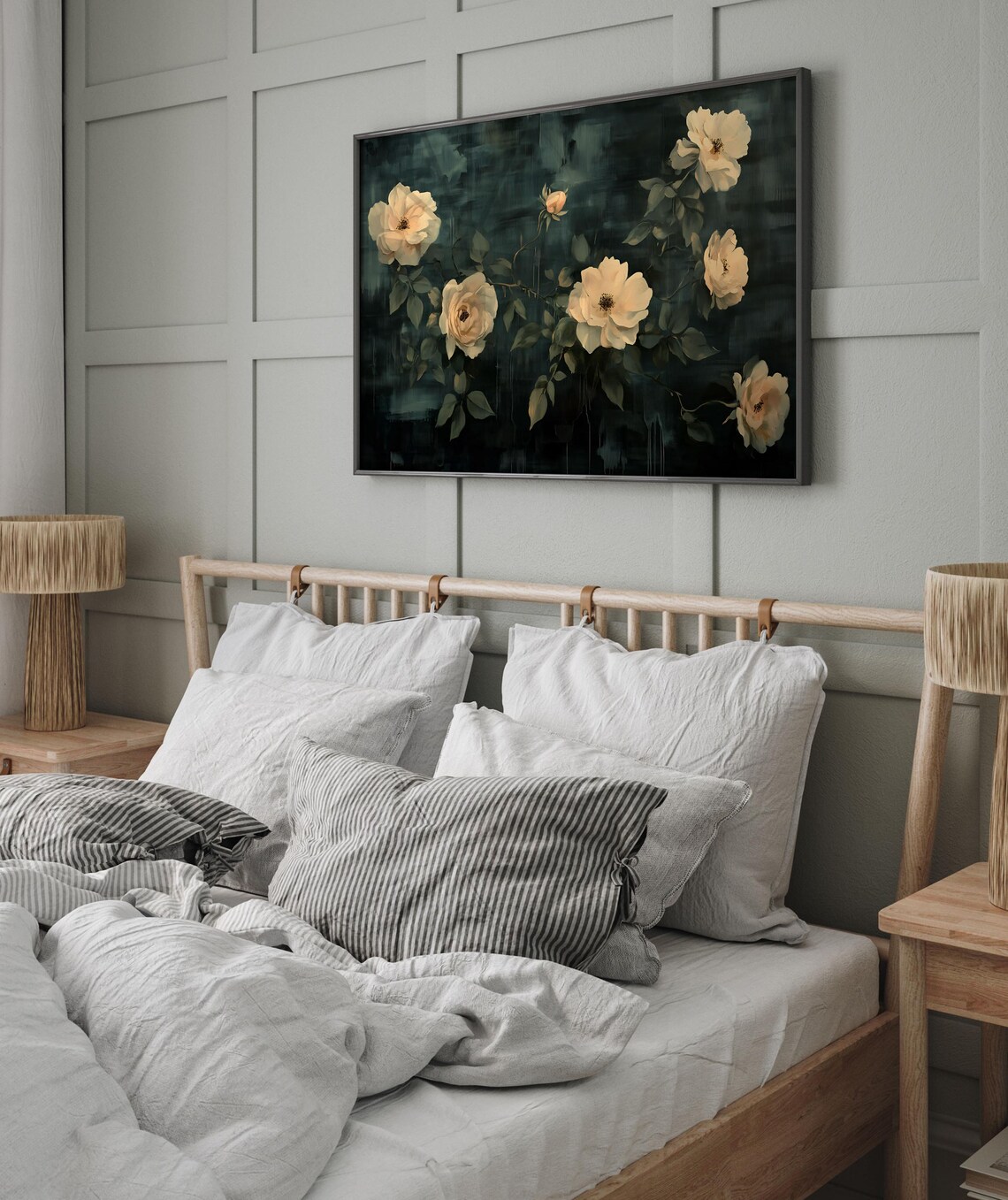 Cream Roses on Dark Background Moody Vintage Floral Oil Poster - Image 7