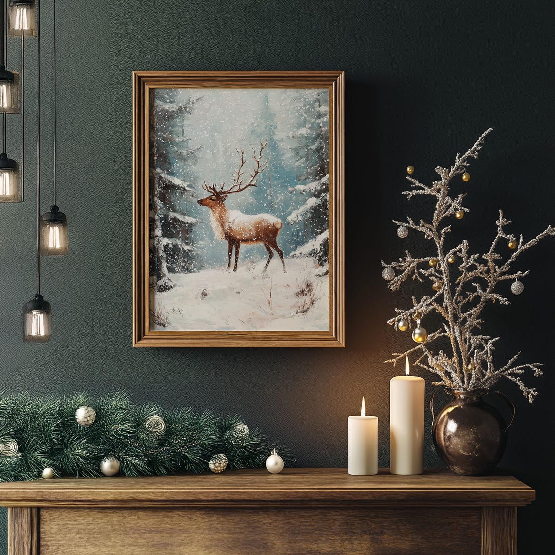 Majestic Stag in Snowy Forest Impressionist Winter Wildlife Poster - Image 3