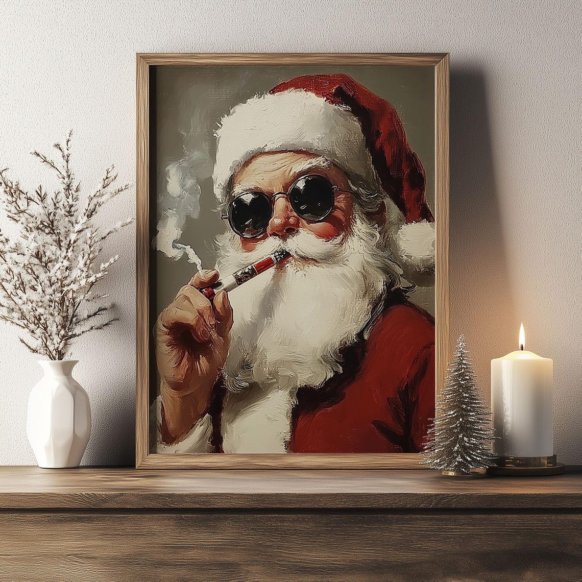 Cool Santa Claus With Sunglasses Smoking Pipe Portrait Poster - Image 5