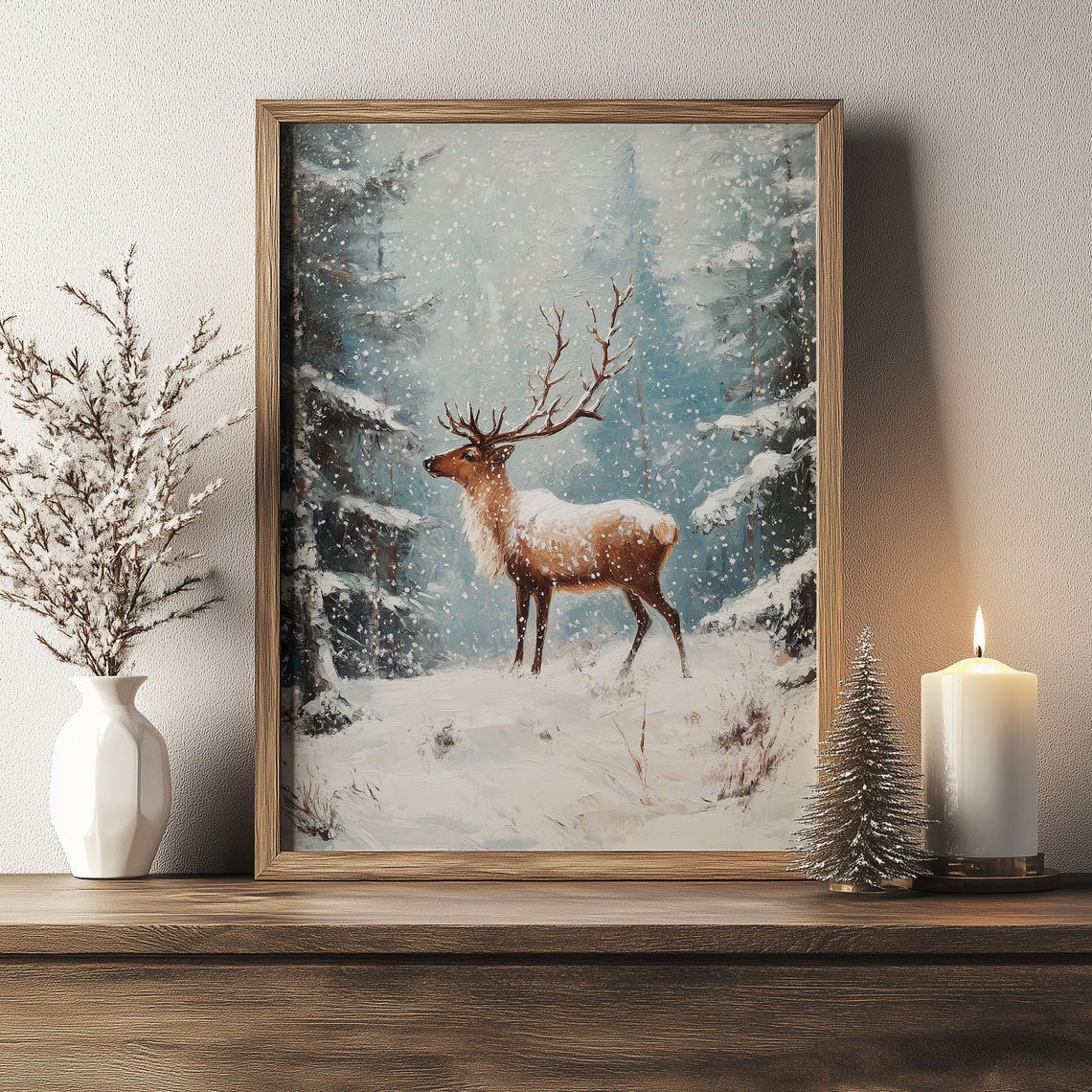 Majestic Stag in Snowy Forest Impressionist Winter Wildlife Poster - Image 6