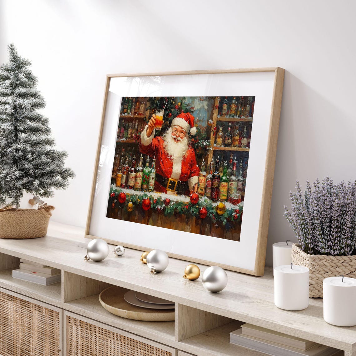 Festive Santa Claus Bartender Raising Cocktail at Holiday Bar Poster - Image 4