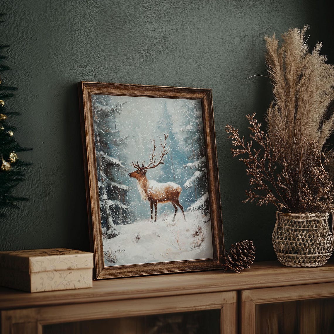 Majestic Stag in Snowy Forest Impressionist Winter Wildlife Poster - Image 7
