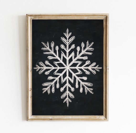 Snowflake Moody Holiday Decor, Chalkboard Christmas Art Print