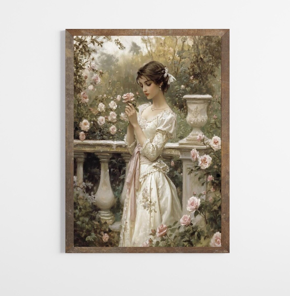 Lady In English Garden Vintage Art Print