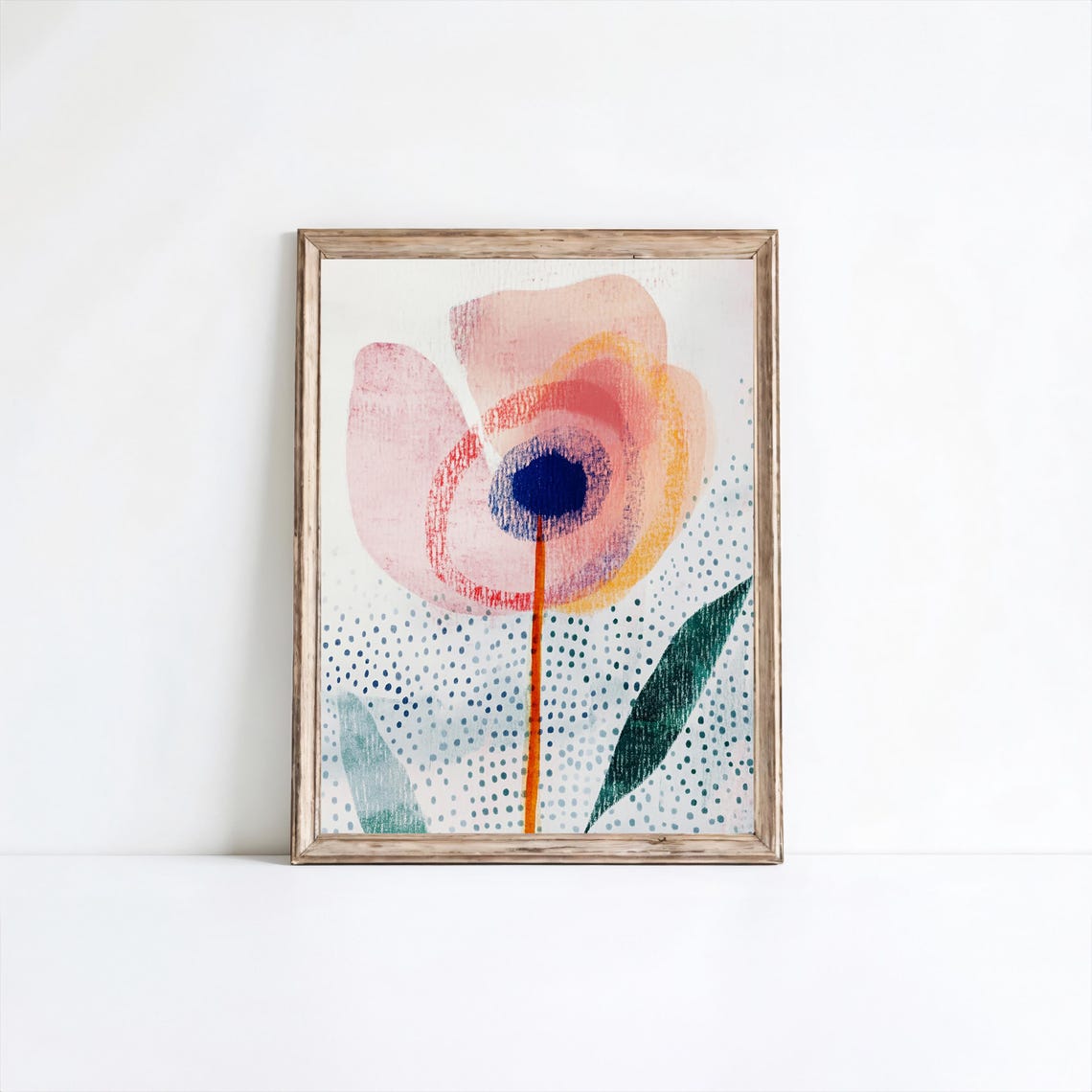 Abstract Coral Bloom Floral Painting With Dotted Texture Print