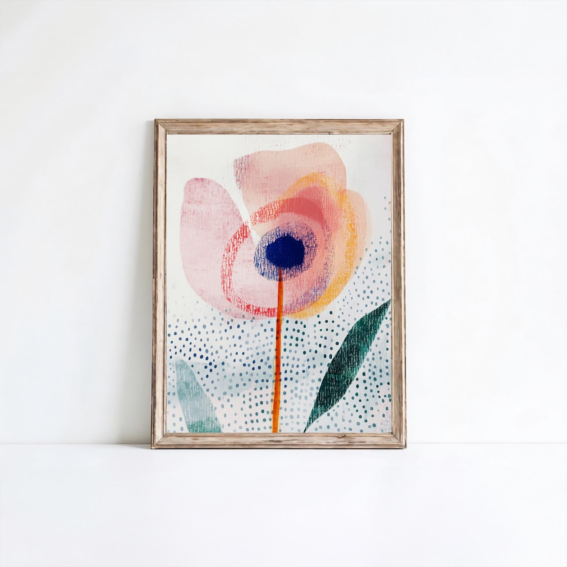 Flower Print Botanical Painting Floral Art Pink Muted Nursery Blue E898