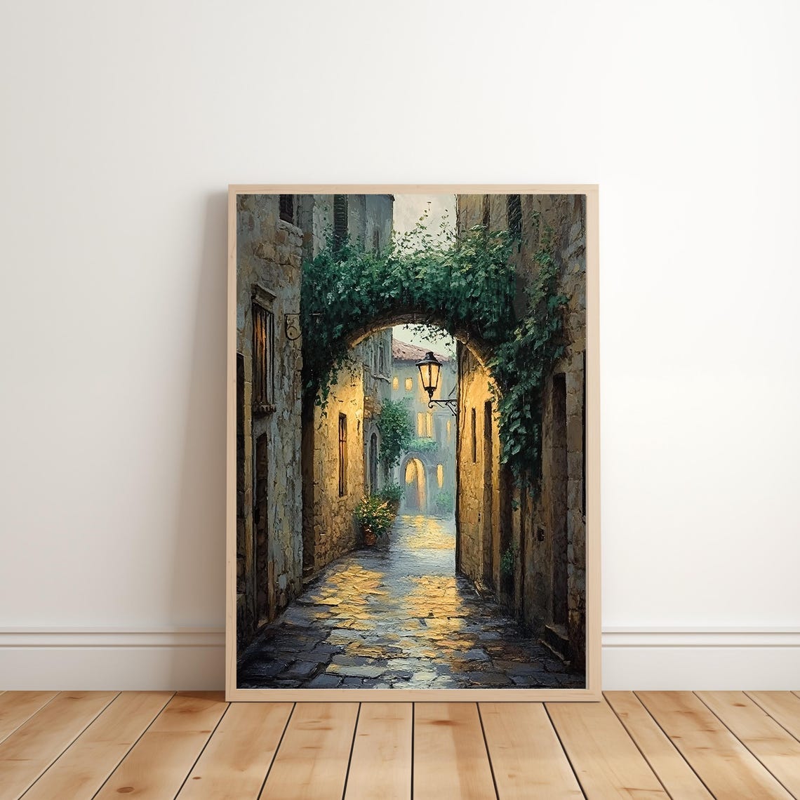 Old Italian Village Walkway Ivy Archway Lamp Evening Art Print