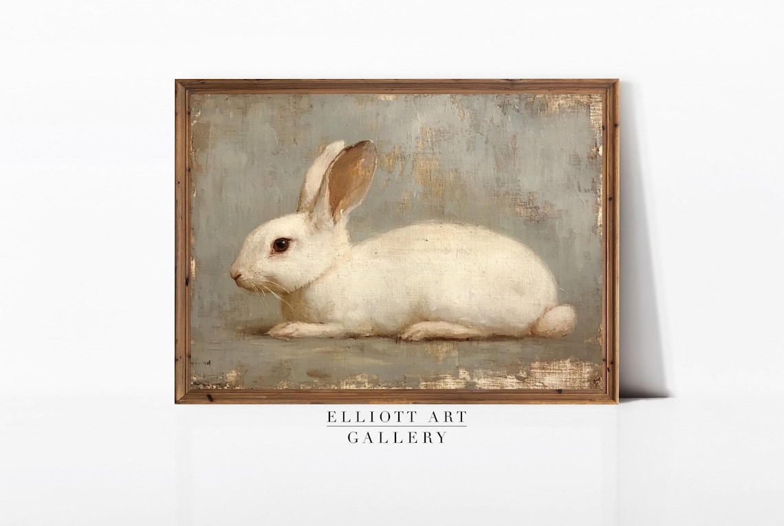 Rabbit Vintage Painting, Neutral Nursery Wall Art