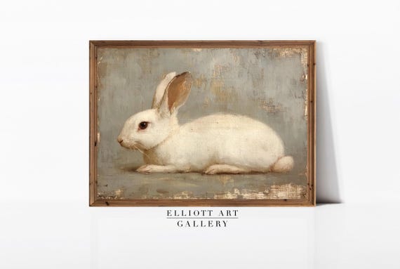 Rabbit Vintage Painting, Neutral Nursery Wall Art