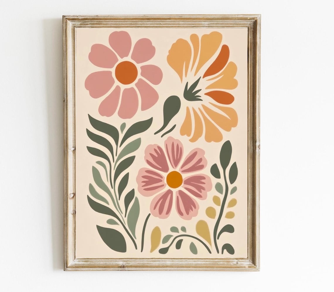 Boho Abstract Floral Botanical Muted Spring Wall Decor Terracotta Print Nurserywall E435