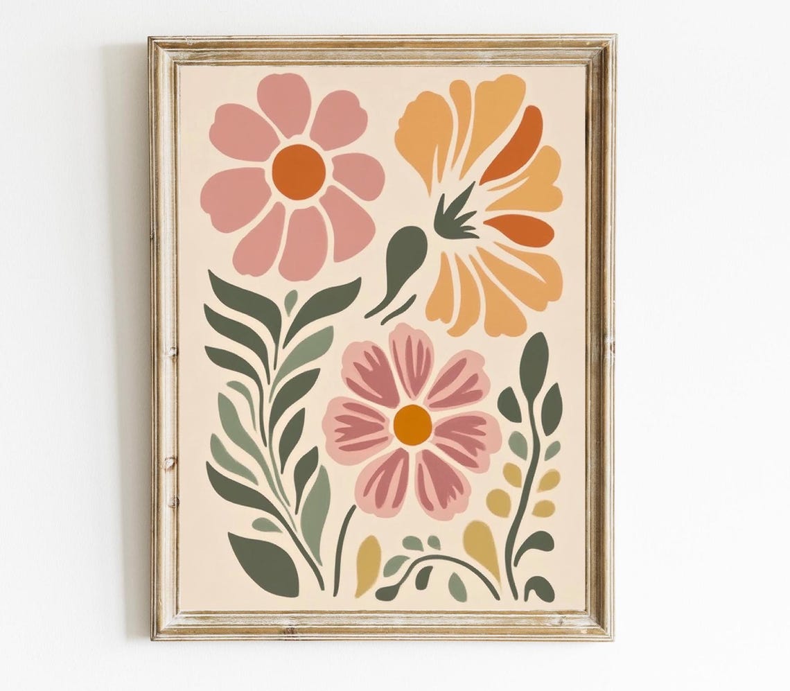 Muted Boho Floral Botanical Spring Blossom Terracotta Poster