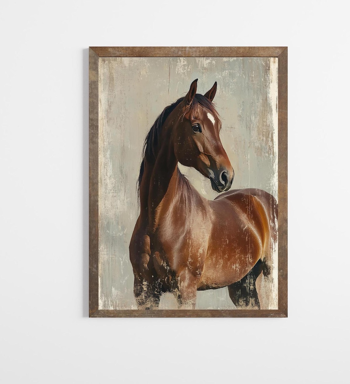 Vintage Horse Painting Rustic Equestrian Art Print