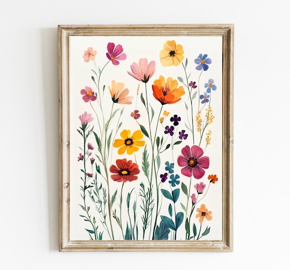 Spring Flowers Vibrant Boho Wall Art Colorful Botanical Wildflowers Nursery Decor E341