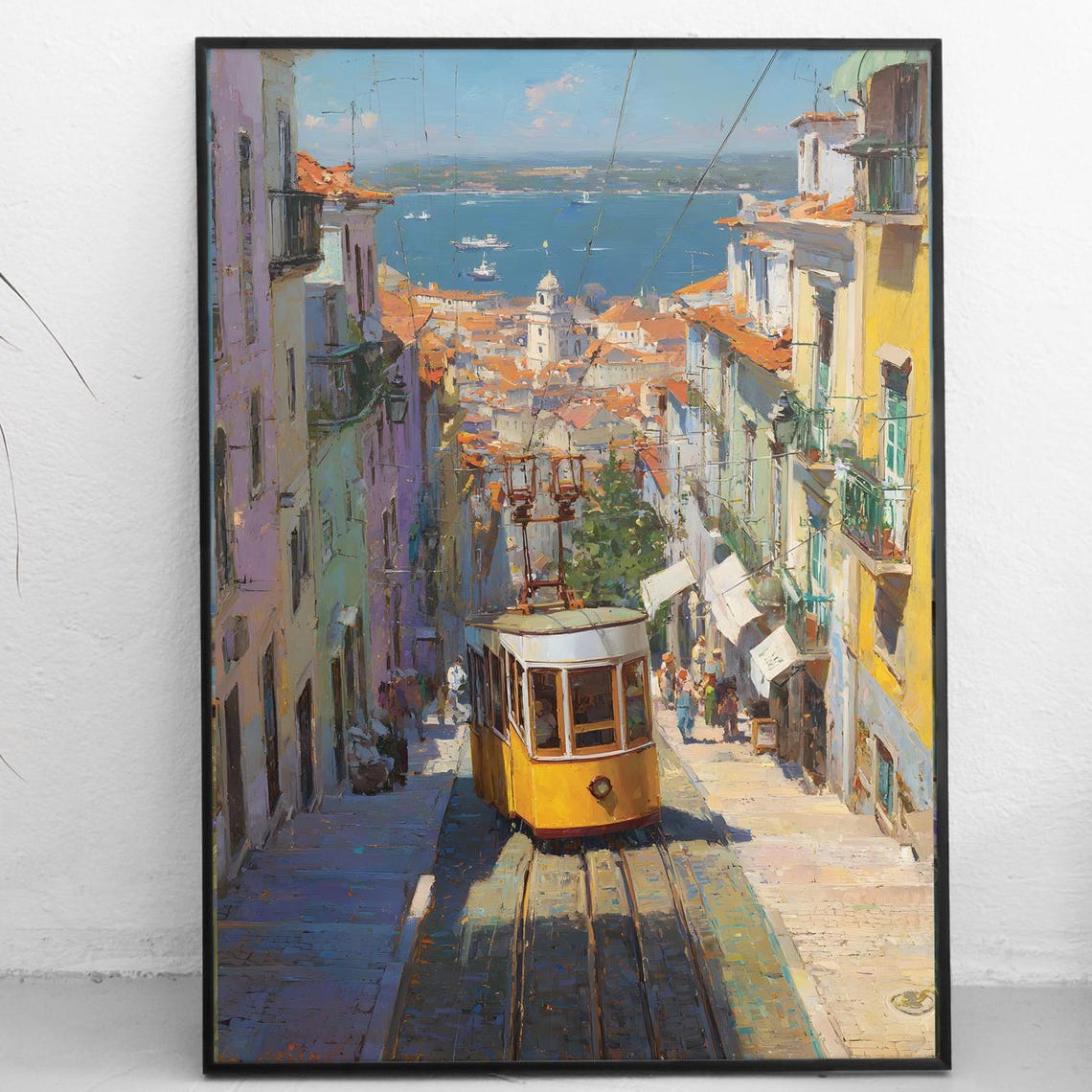 Lisbon Portugal Tram Cityscape Art Print Colorful Street Painting European Travel Wall Instant Home Decor