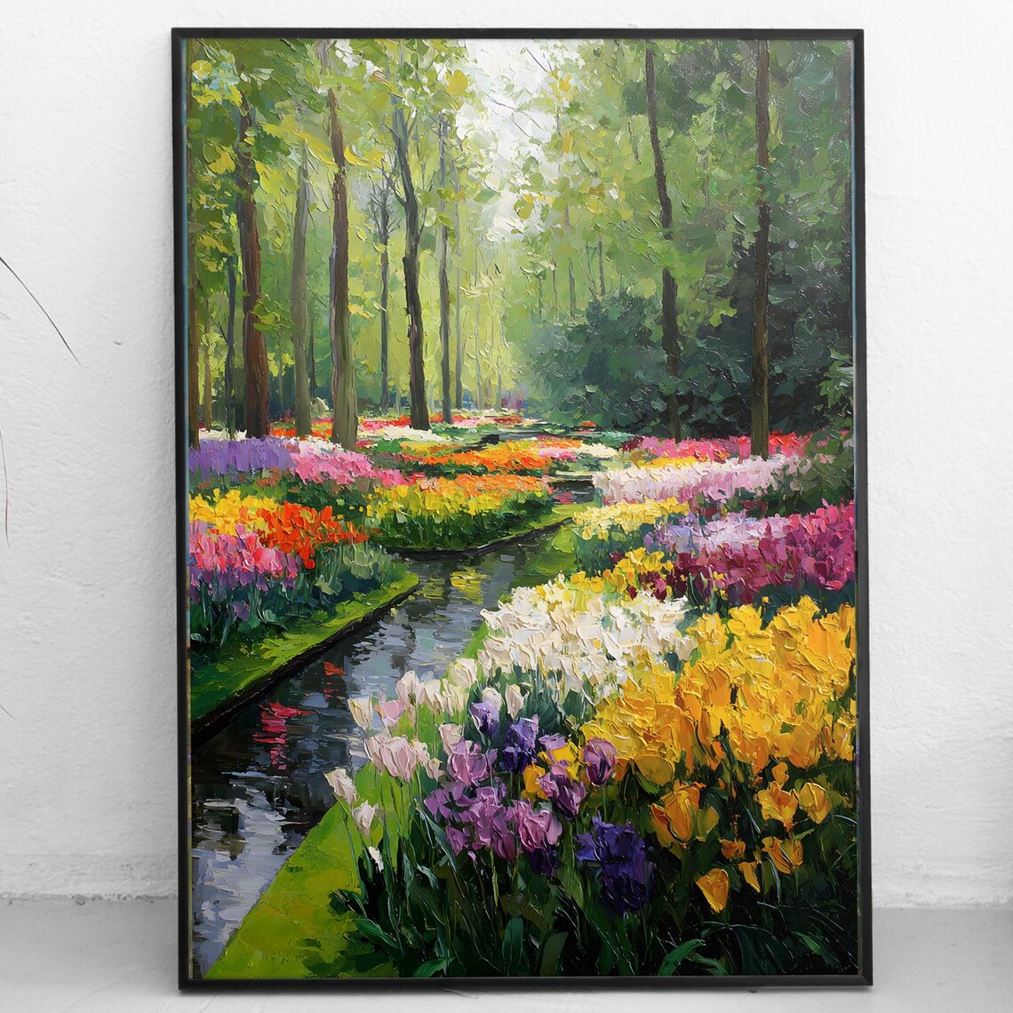 Keukenhof Tulip Garden Art Print Netherlands Flower Field Vibrant Floral Landscape Wall Decor Oil Painting Style