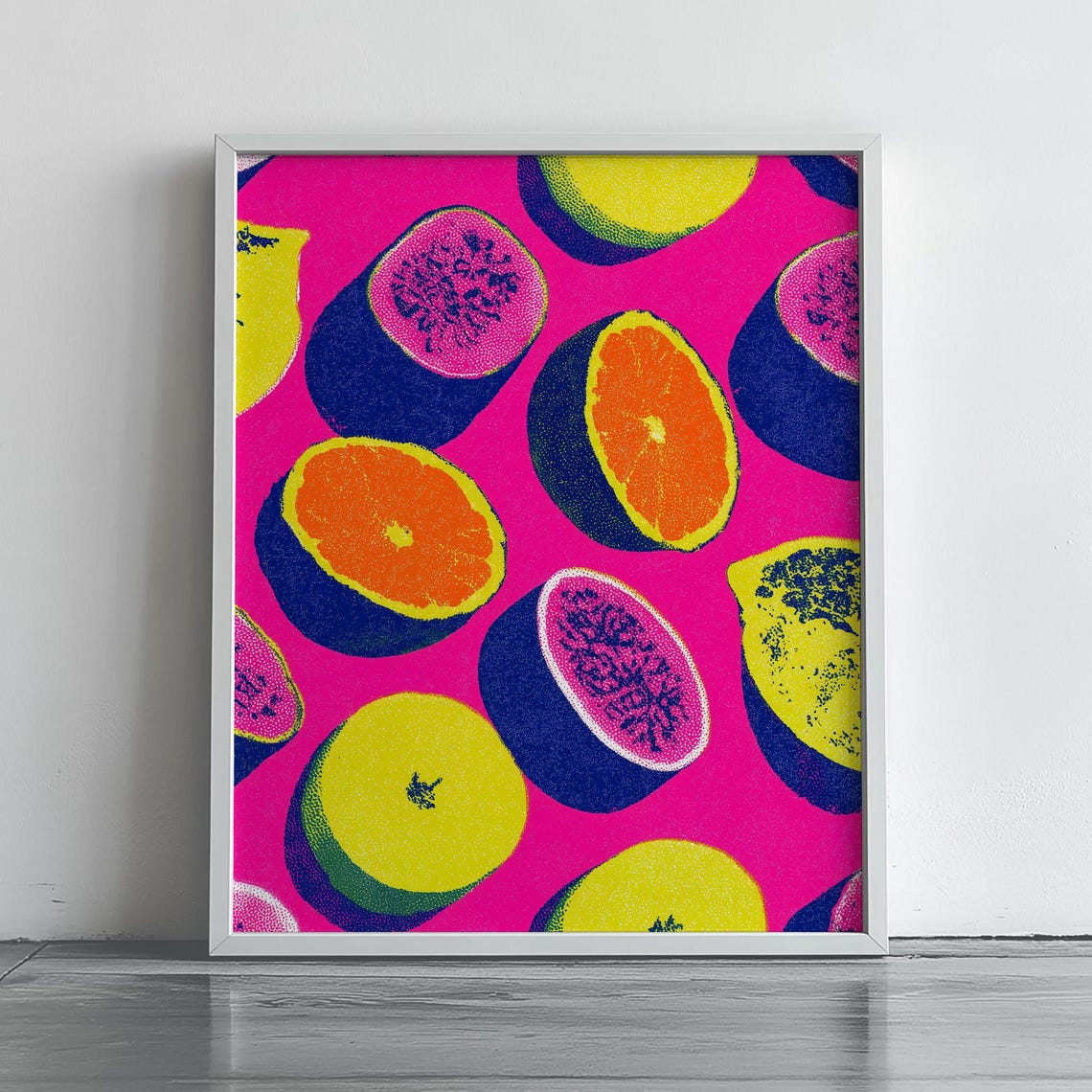 Pop Art Fruit Halves Pattern Hot Pink Neon Kitchen Wall Poster