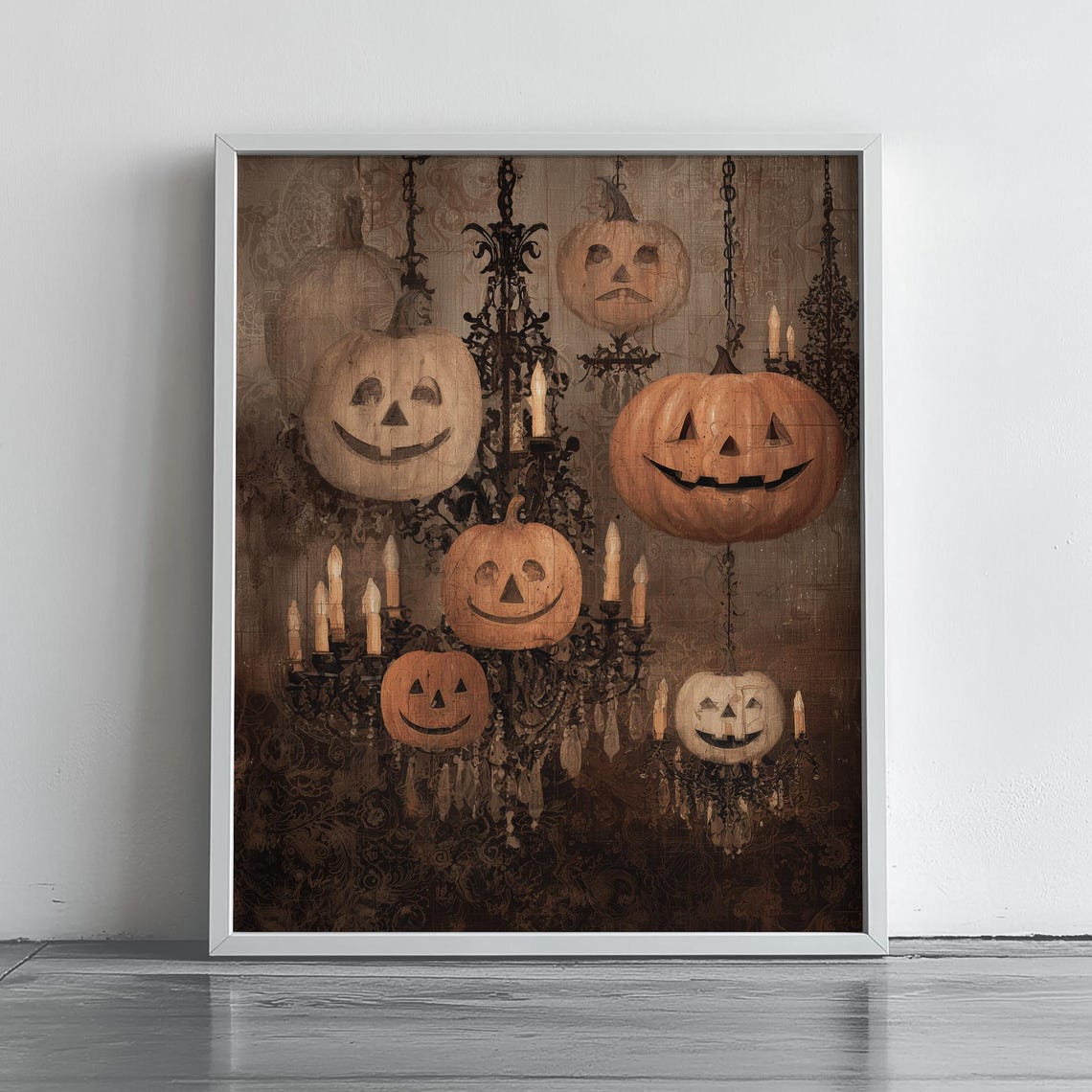 Jack O Lantern Chandelier Pumpkins Candlelight Halloween Art Poster