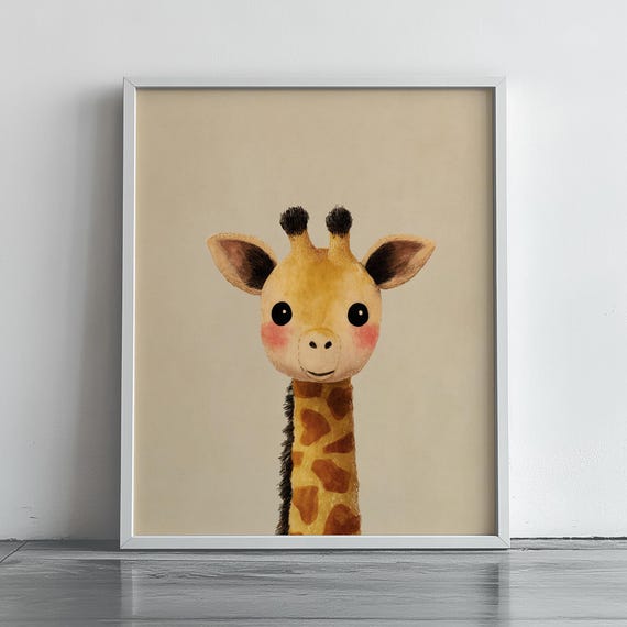 Cute Baby Giraffe Portrait Childrens Animal Wall Art Nursery Decor Playroom Illustration Adorable Print 221