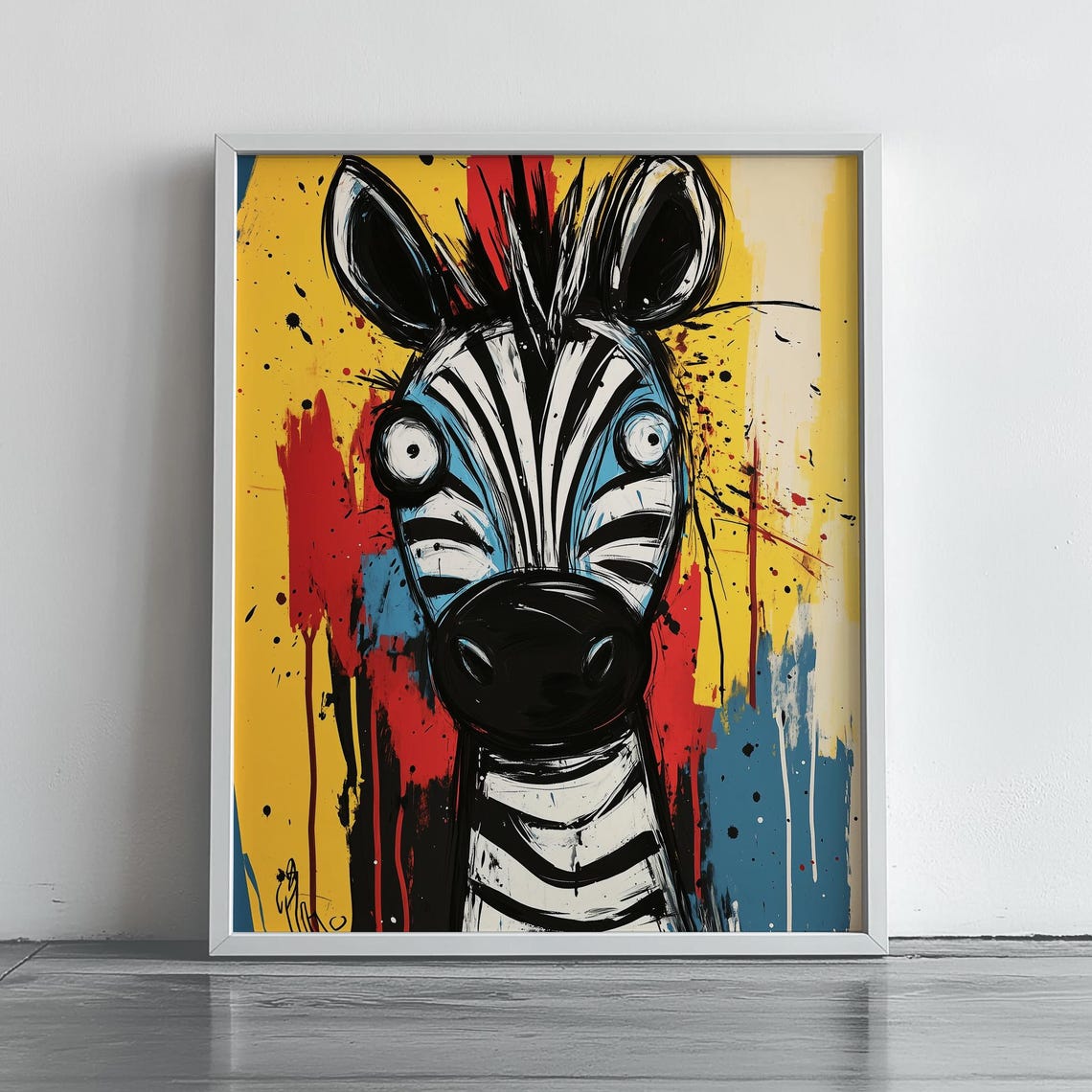 Funny Cartoon Zebra Face Graffiti Pop Color Bold Animal Art Poster