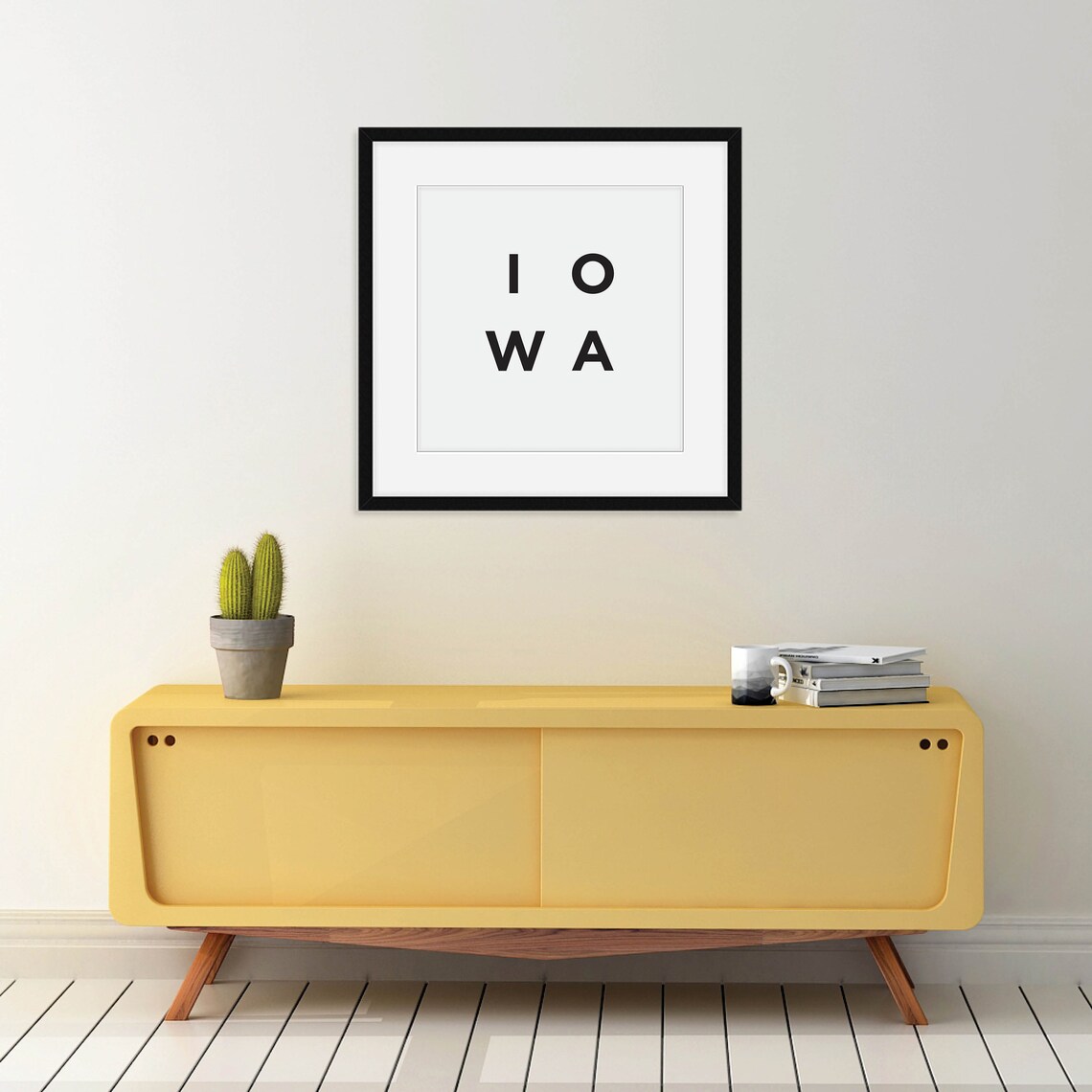Iowa Spaced Letter Typography Minimalist Black White Square Poster - Image 2
