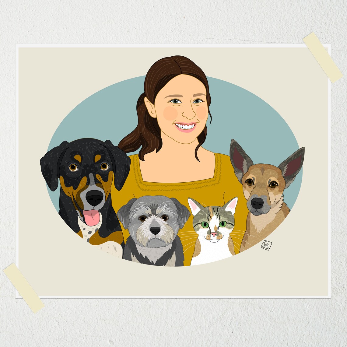 Woman With Purple Hair and Brindle Dog Custom Portrait Poster - Image 5