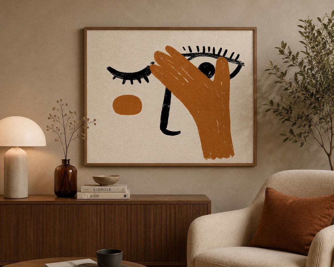 Abstract Face Art Print, Minimalist Line Drawing