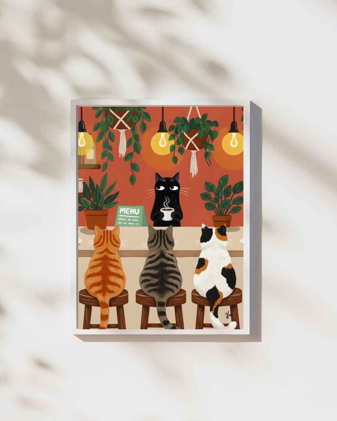 Cat Cafe Wall Art Print, Boho Kitchen Decor