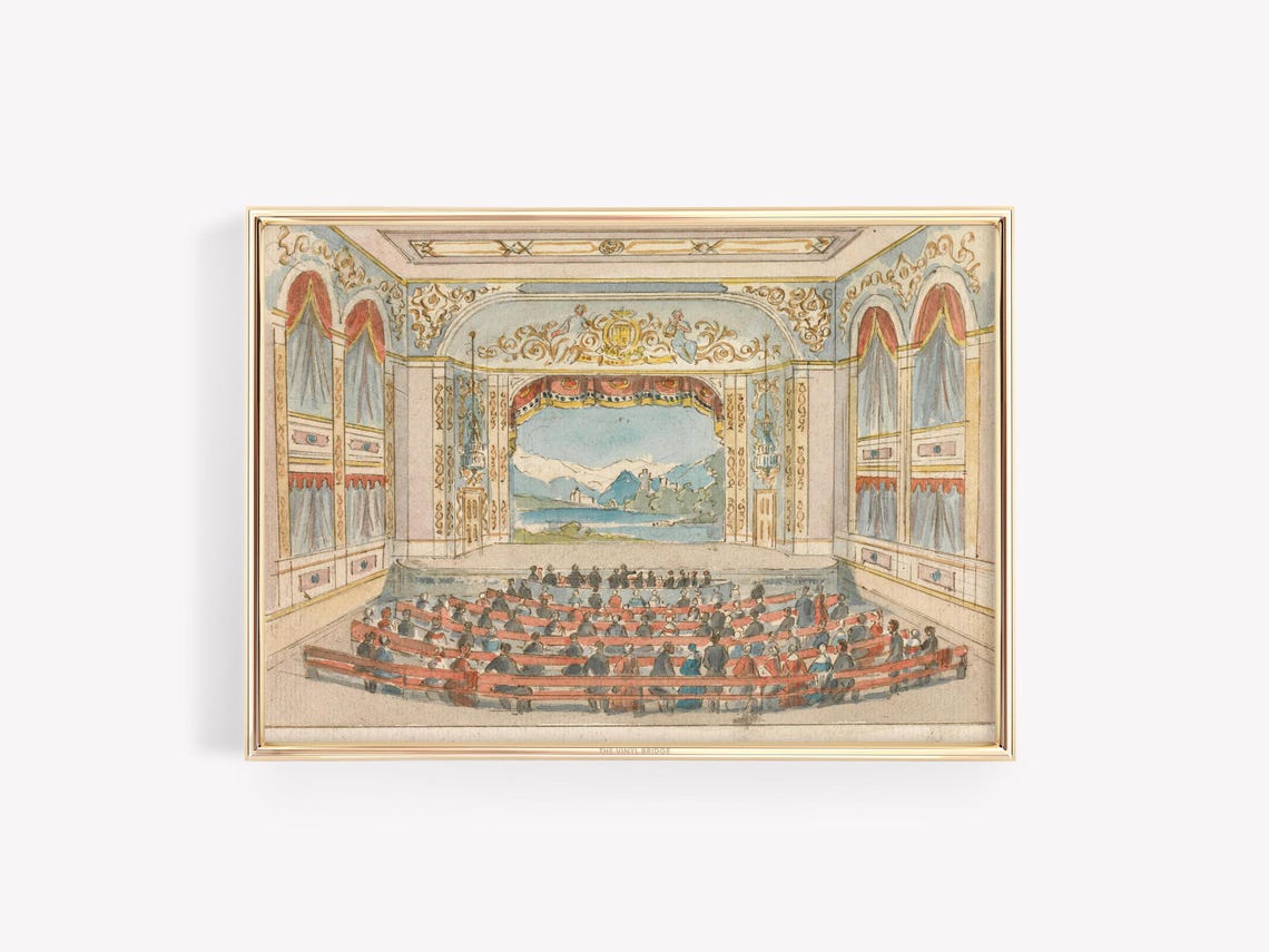 Ornate Vintage Opera House Interior Illustration Classic Poster