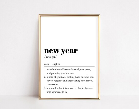 New Year Definition Print Nye Wall Decor Dictionary Art New Years Eve Sign Trendy Holiday Poster Positive Quote Retro
