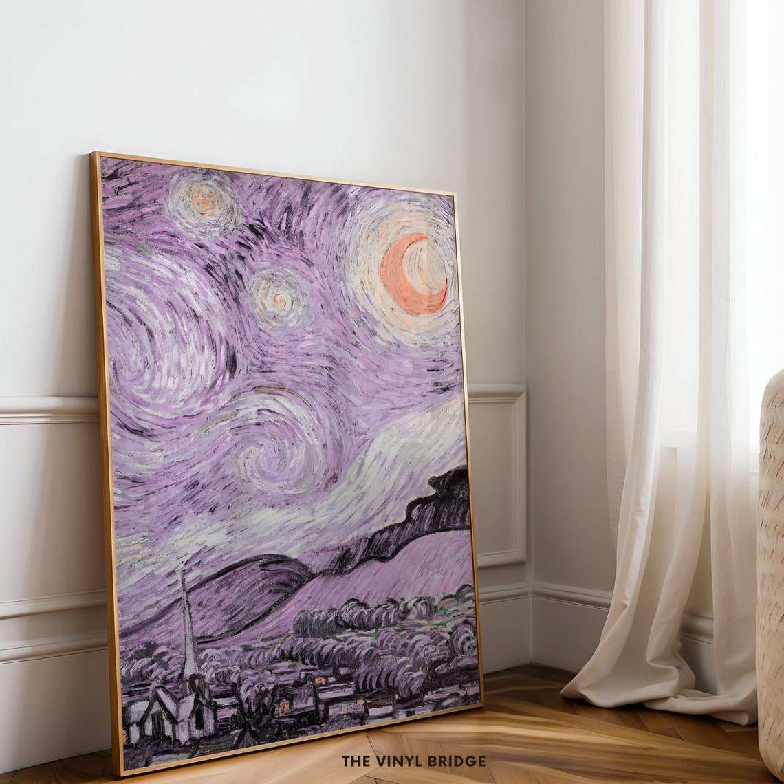 Purple Starry Night Crescent Moon Altered Art Dreamy Wall Poster - Image 4