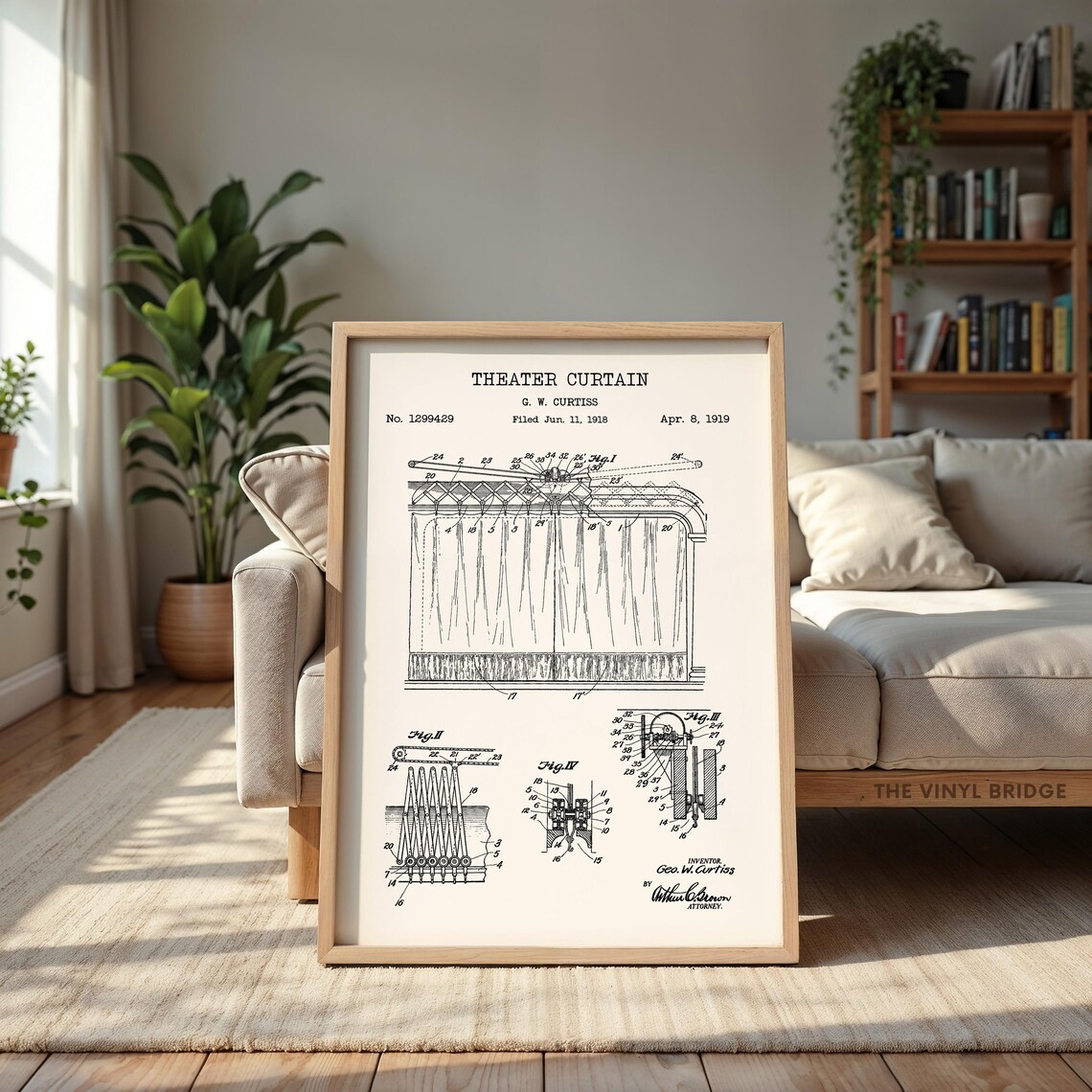 1919 Theater Curtain Patent Blueprint Print for Drama Room Walls - Image 3