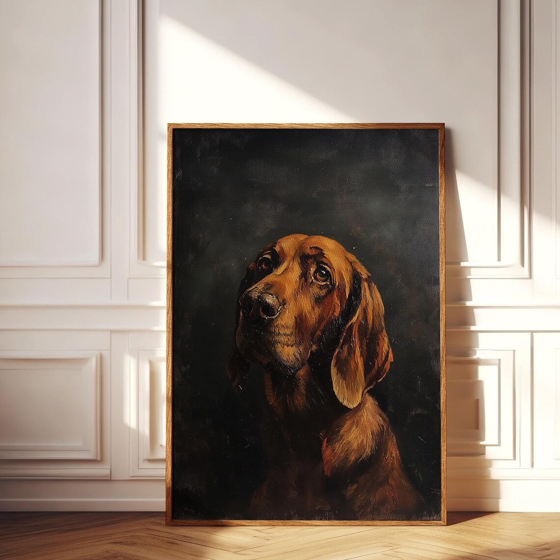 Bloodhound Portrait Against a Dark Background Oil Painting Poster