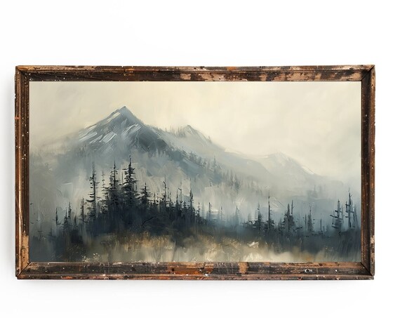 Abstract Mountain Painting Abstract Painting Of Mountains And Trees Mountain Wall Art Cabin Decor Cabin Wall Art Nature
