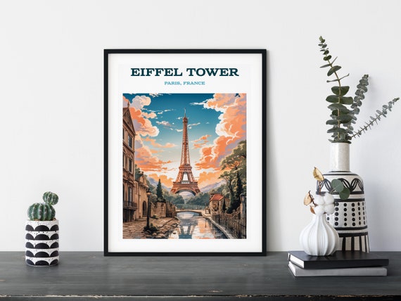 Retro Travel Poster Wall Art Various Sizes Instant Ai Gen Eiffel Tower Paris France Memories Gift