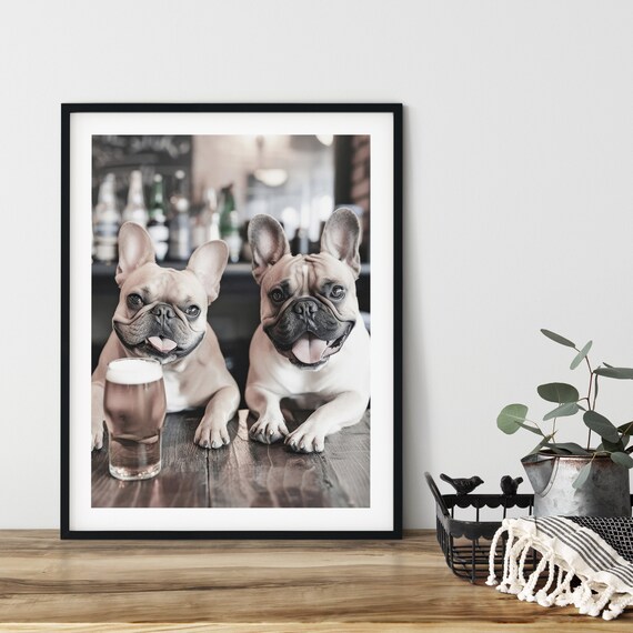 French Bulldog Having A Beer At The Pub Funny Wall Art Poster Instant Ai Dogs Friends Pint