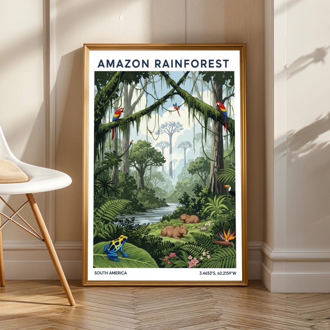 Amazon Rainforest Parrots Capybaras South America Nature Poster