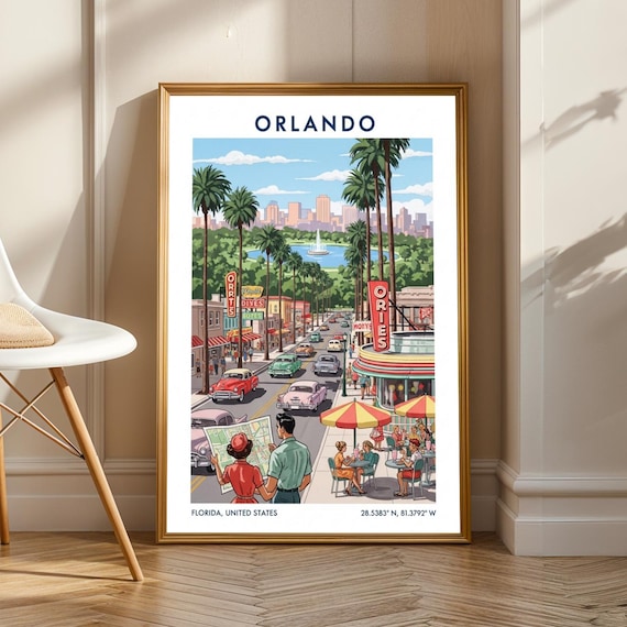 Orlando Florida 1950s Retro Street Scene Vintage Travel Wall Poster