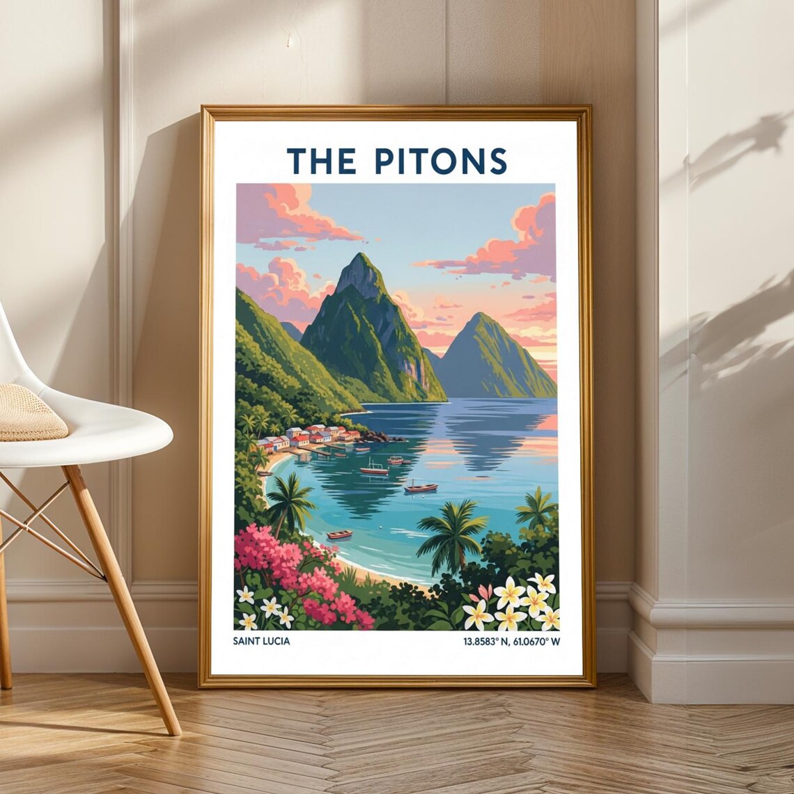 The Pitons Saint Lucia Vintage Travel Poster With Twin Peaks
