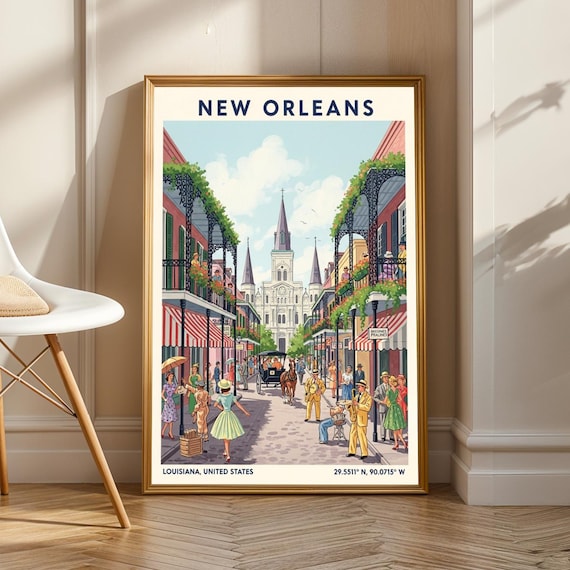 New Orleans Louisiana French Quarter Vintage Travel Wall Poster