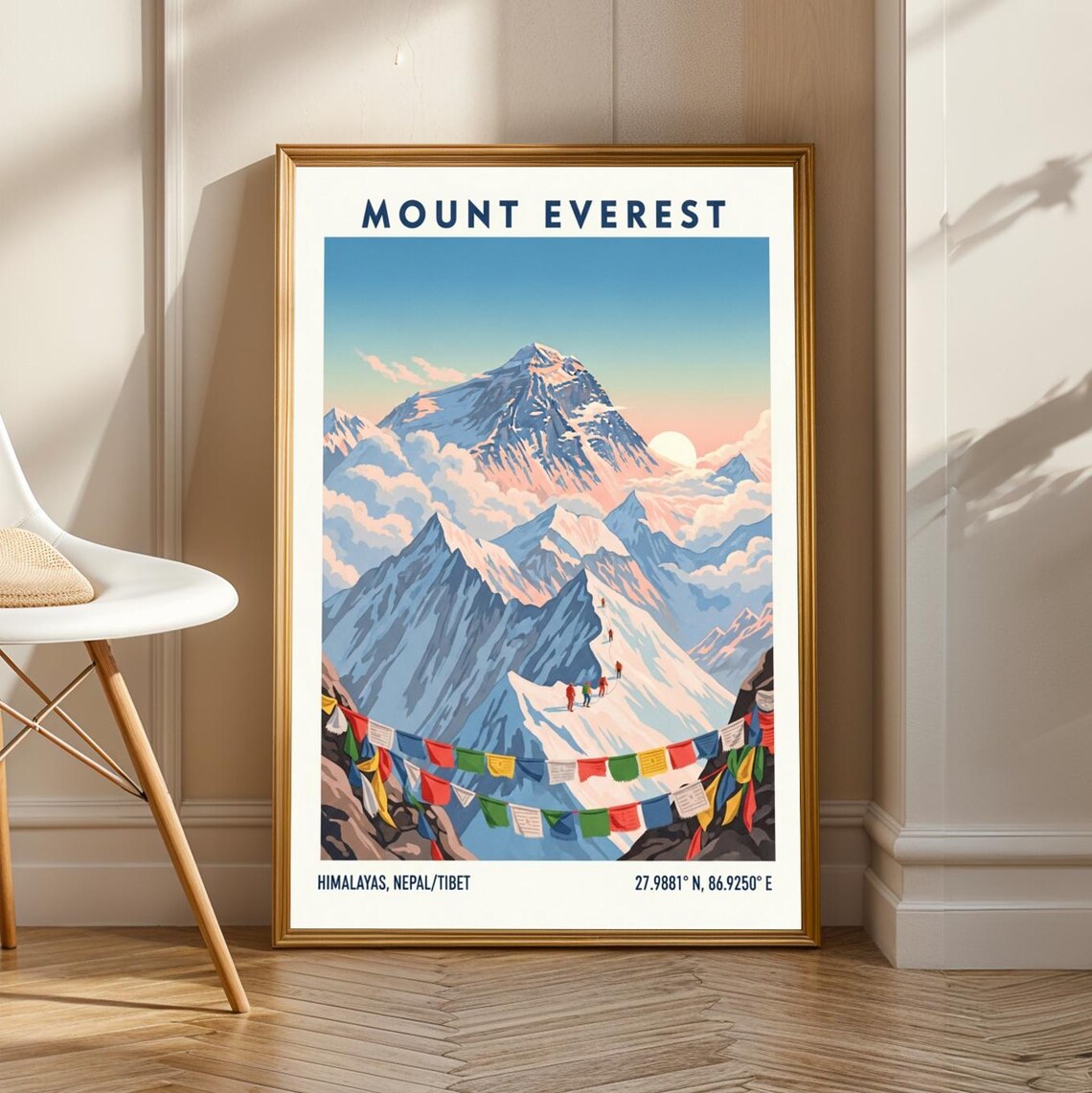 Mount Everest Nepal Tibet Prayer Flags Climbers Vintage Travel Poster