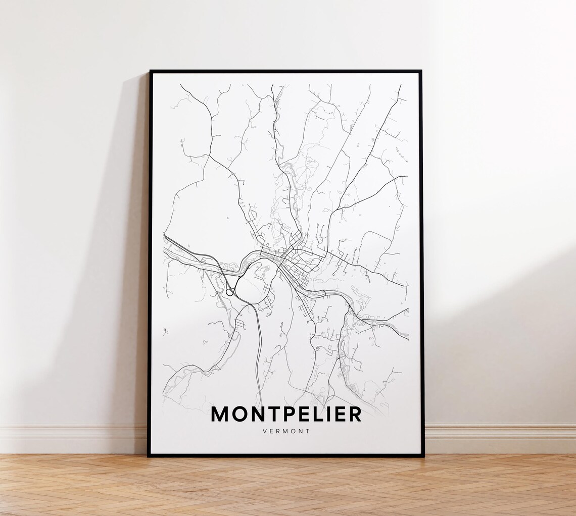 Montpelier Vermont Minimalist Black Street Map Modern Wall Art