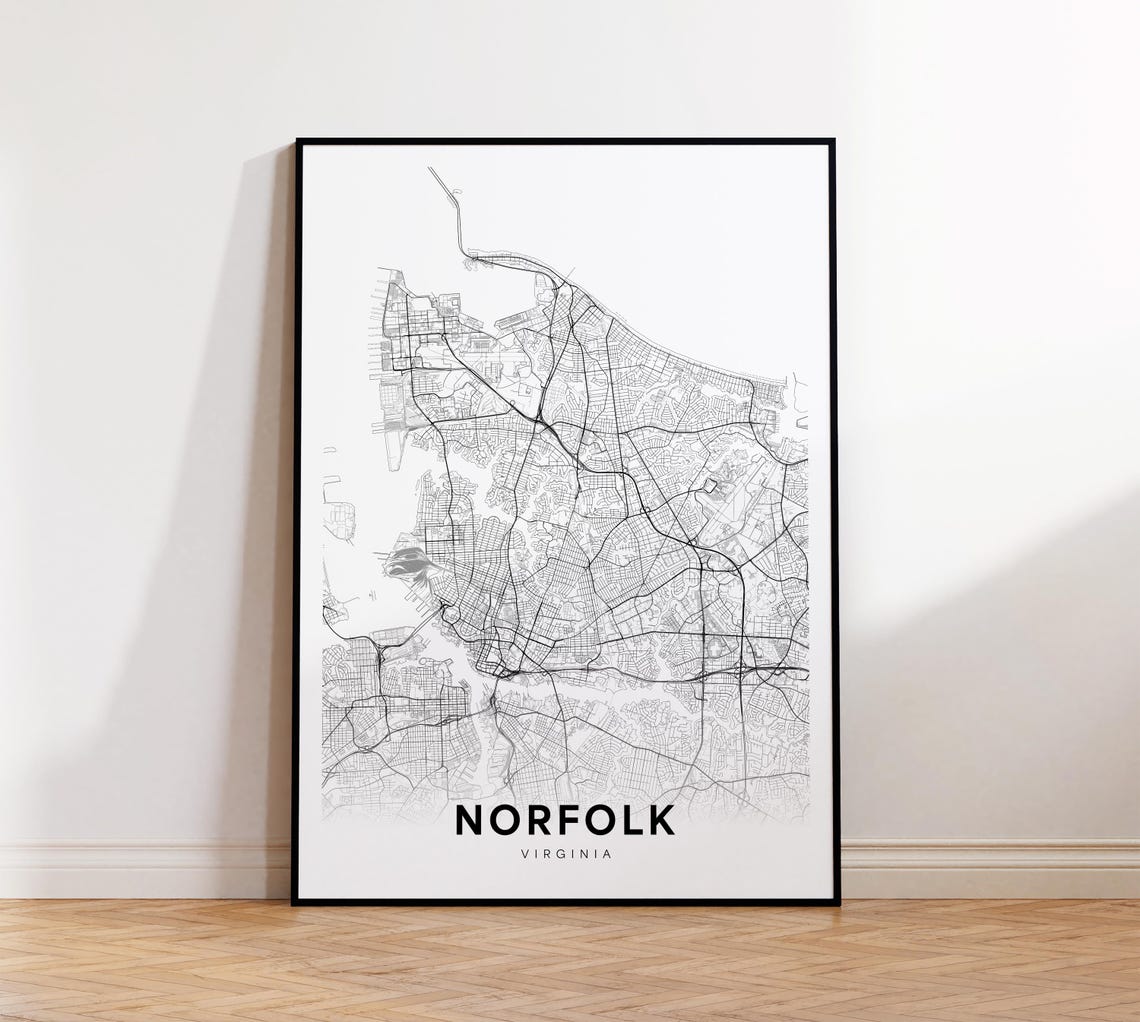 Norfolk City Map Poster Va Street Virginia Print Road Wall Art Home Decor